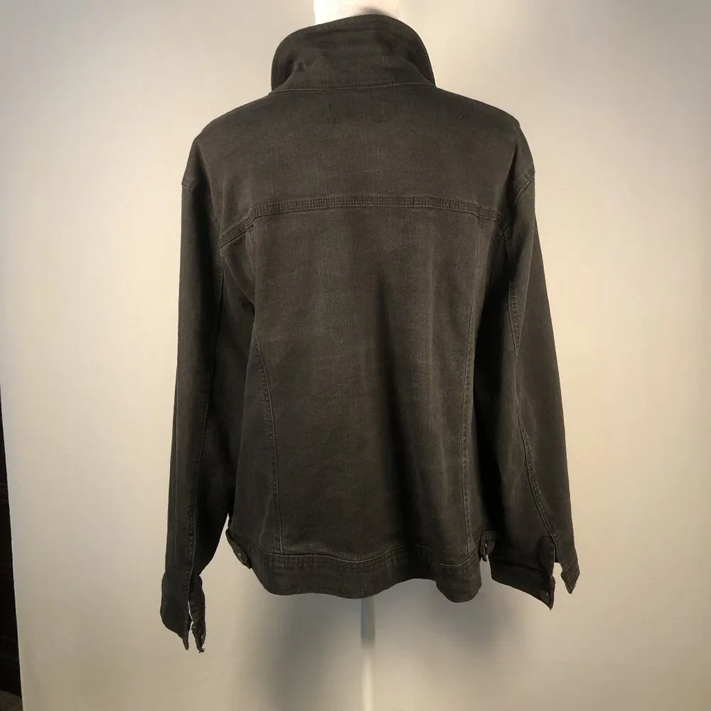 Jones & Co Black Denim Jacket 3X | Vintage-Wash Classic Trucker | Timeless Layer - Picture 5 of 13